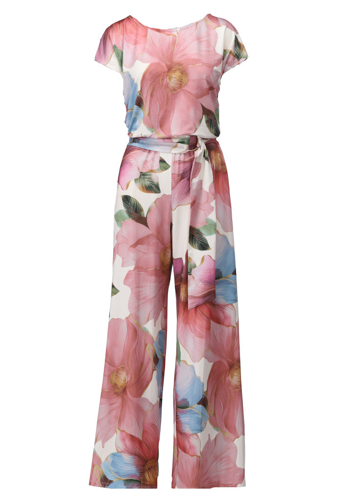 K-design - Jumpsuit met bloemenprint en stoffen riem (C112)