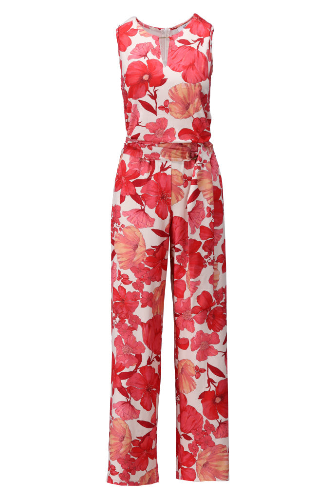 K-design - Jumpsuit met bloemenprint en stoffen riem (C113)