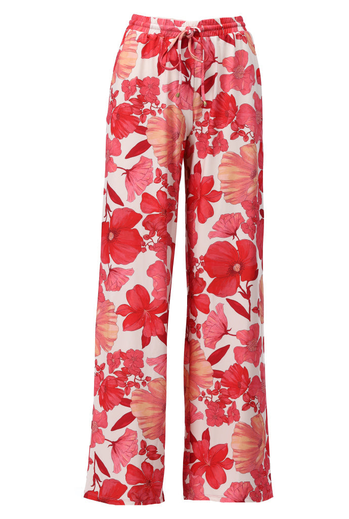 K-design - Broek met bloemenprint en trekkoord (C115)