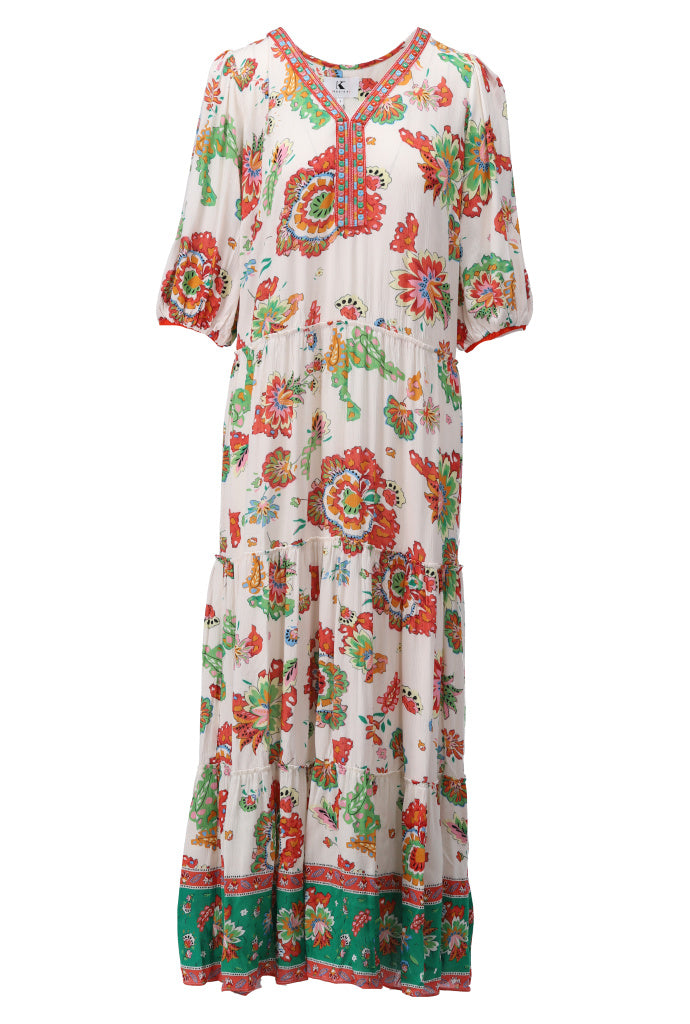 K-design - Maxi jurk met print en volants (C150)