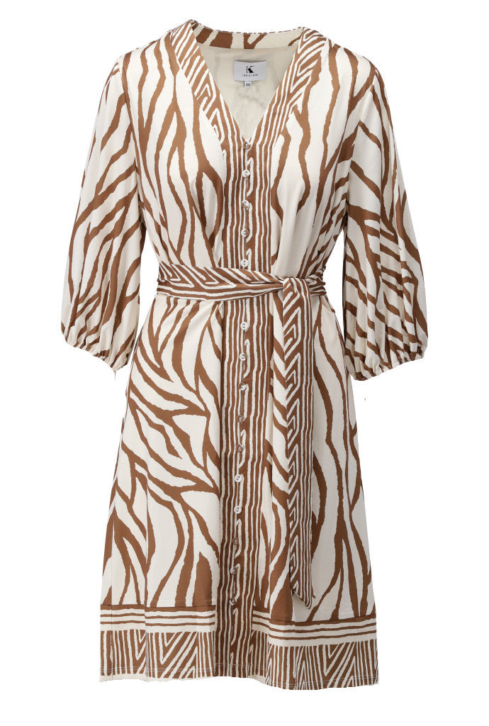 K-design - Jurk met print en stoffen riem (C208)