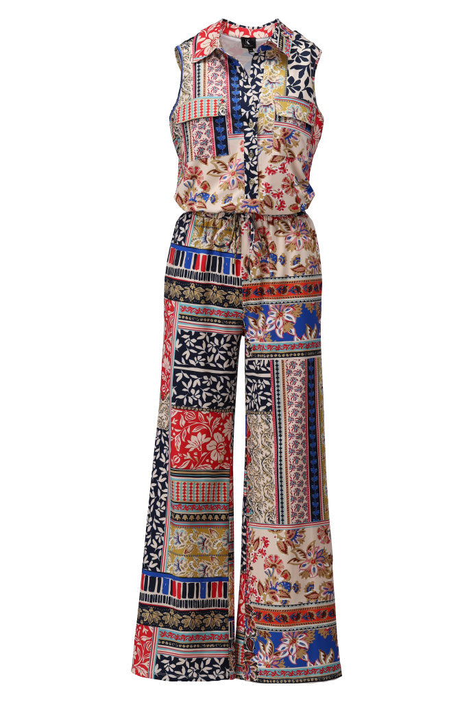 K-design - Mouwloze jumpsuit met print en trekkoord (C317)