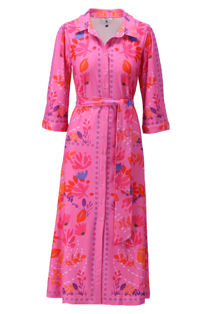 K-design - Maxi jurk met print en stoffen riem (C414)