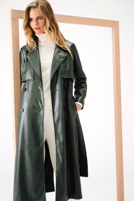 K-Design - Vegan lederen mantel met riem (B755)