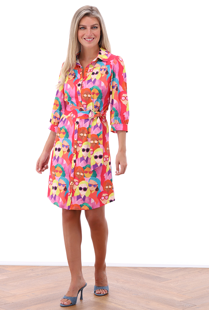 K-design - Mini robe avec imprimé, boutons et boutons en tissu