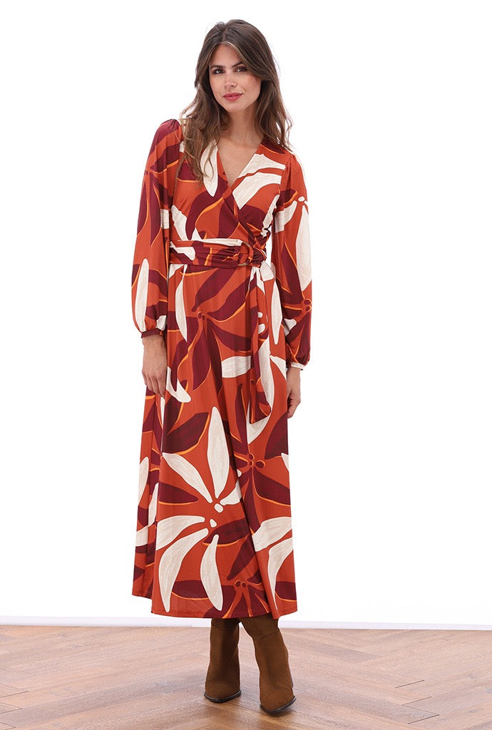 K-Design - Crossover maxi jurk met design en stoffen riem (B121)