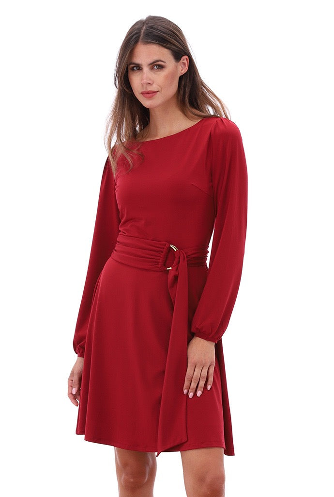 K-Design - Jurk met ronde hals en stoffen riem (B193)