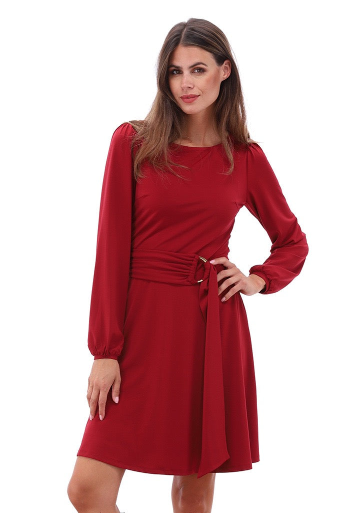 K-Design - Jurk met ronde hals en stoffen riem (B193)