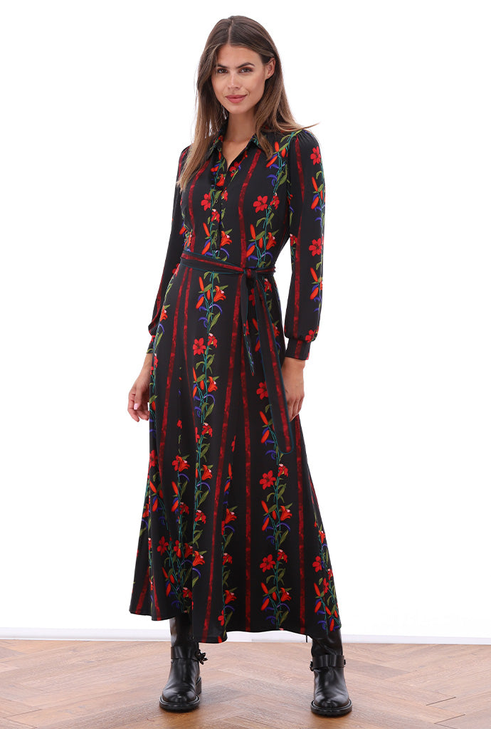 K-Design - Maxi jurk met design en stoffen riem (B205)