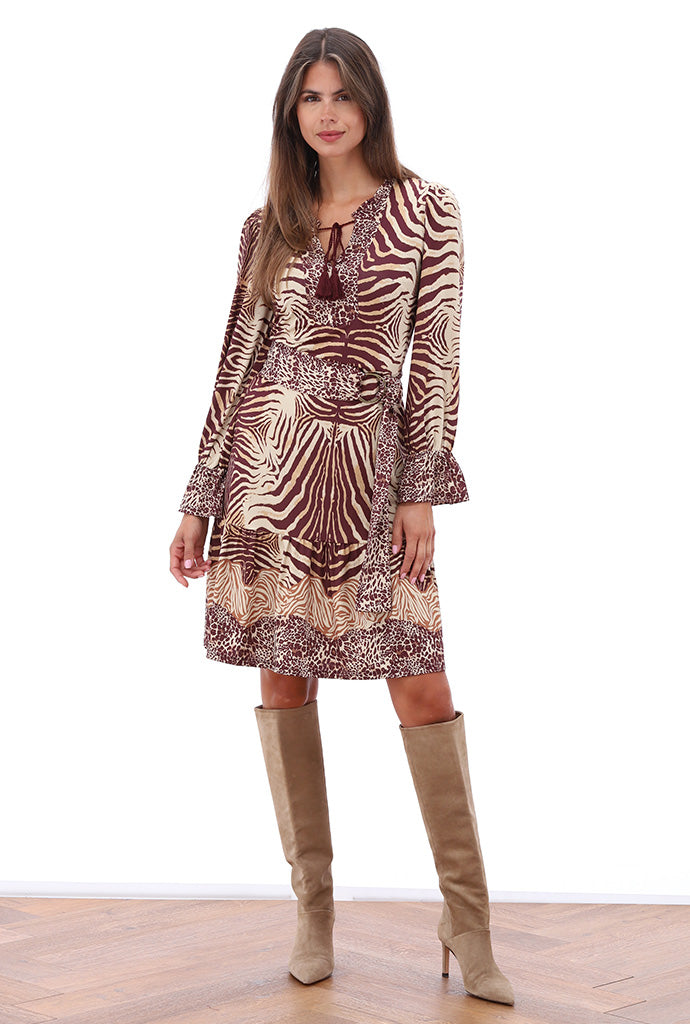 K-Design - Jurk met dieren design en stoffen riem (B208)