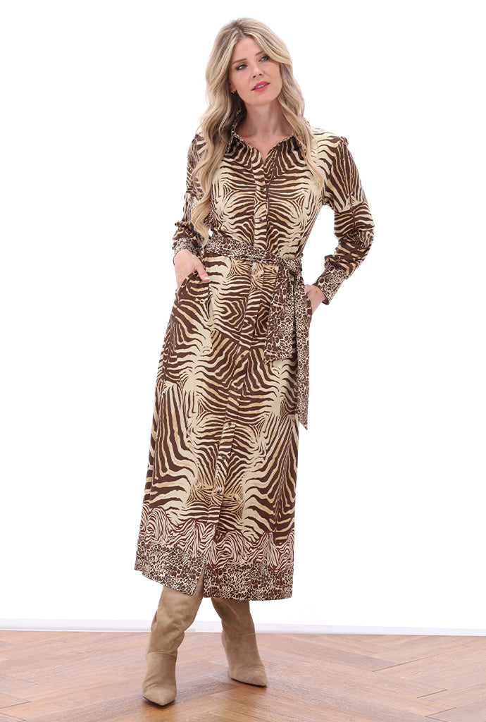 K-Design - Maxi jurk met design en stoffen riem (B209)