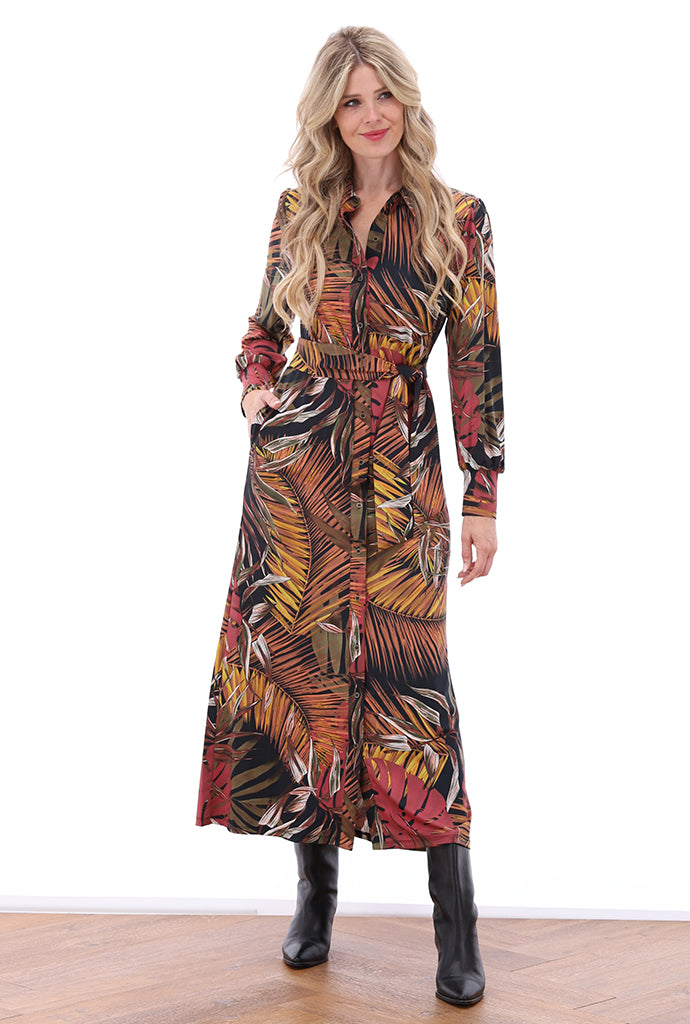 K-Design - Maxi jurk met design en stoffen riem (B212)