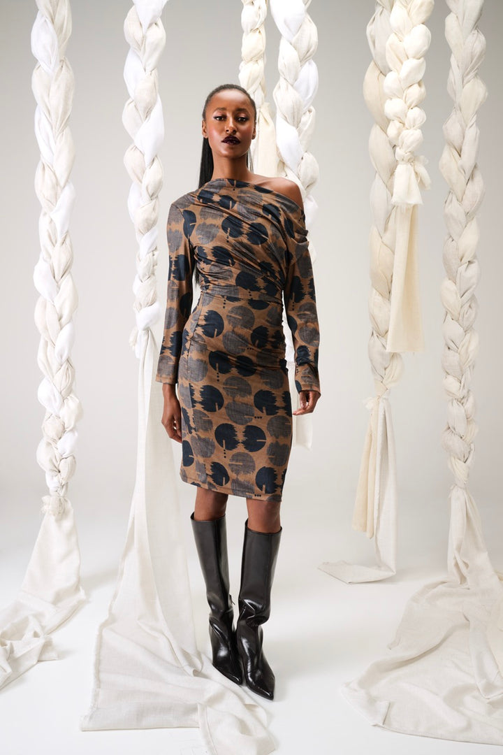 K-Design - Asymmetrische midi jurk met design (B315)