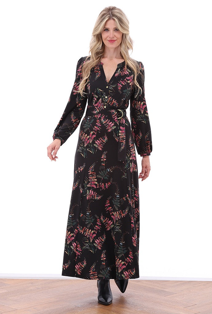 K-Design - Maxi jurk met design en stoffen riem (B322)