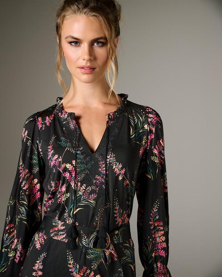 K-Design - Jurk met design en stoffen riem (B323)