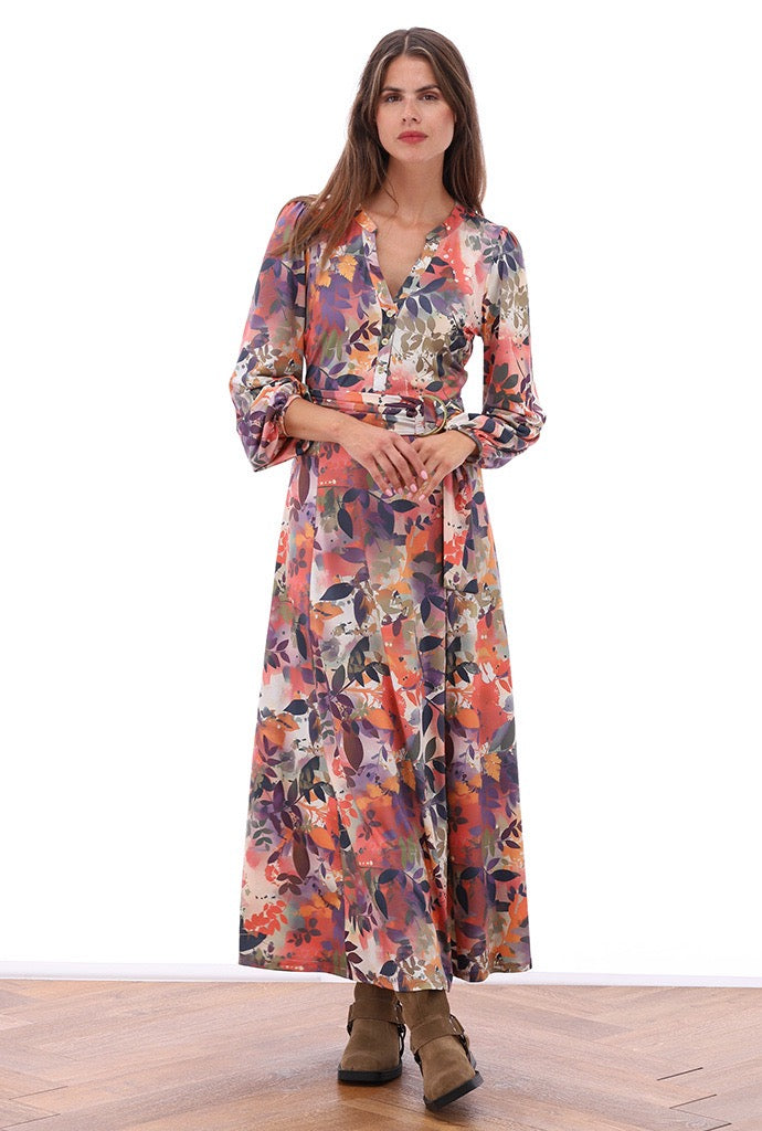 K-Design - Maxi jurk met design en stoffen riem (B346)