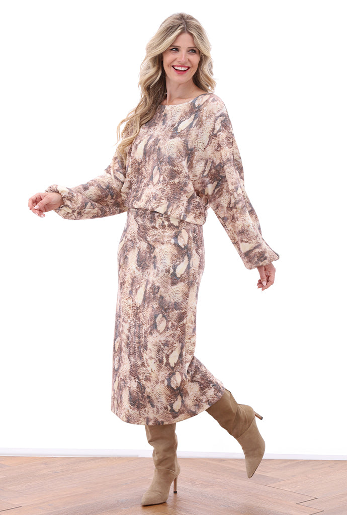 K-Design - Midi jurk met ronde hals en design (B401)