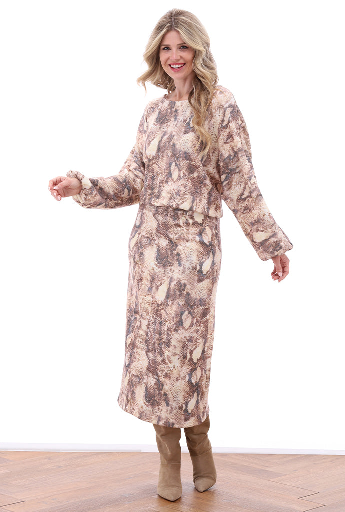 K-Design - Midi jurk met ronde hals en design (B401)