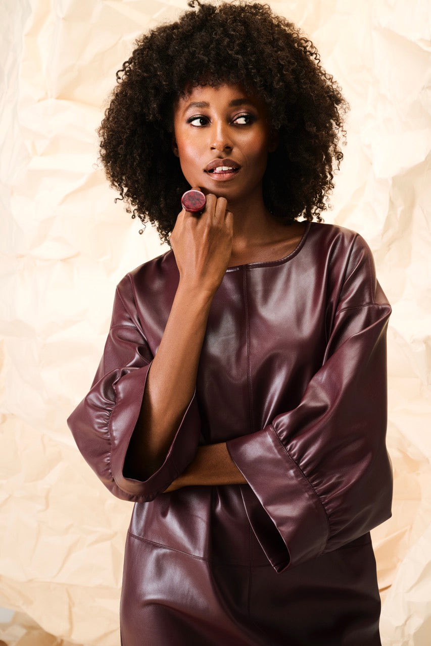 K-Design - Vegan lederen jurk met ronde hals (B752)