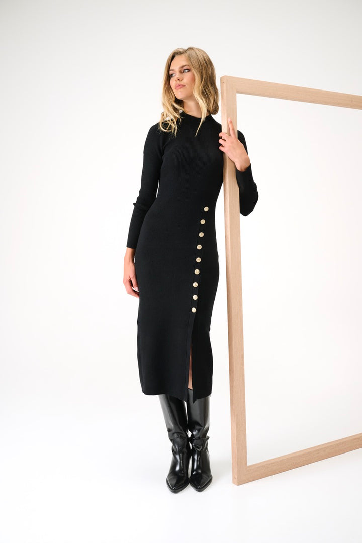 K-Design - Maxi rib jurk met knopen (B870)