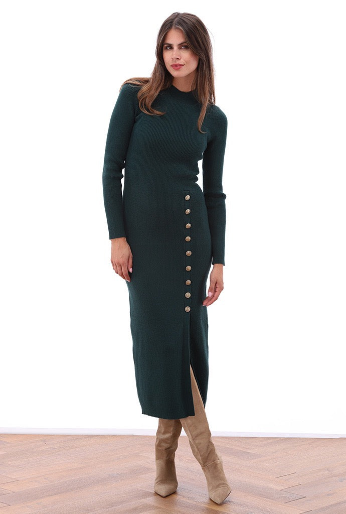 K-Design - Maxi rib jurk met knopen (B870)