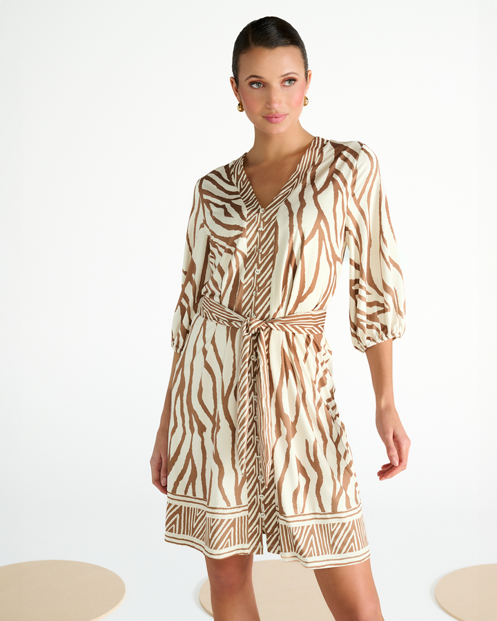 K-design - Jurk met print en stoffen riem (C208)