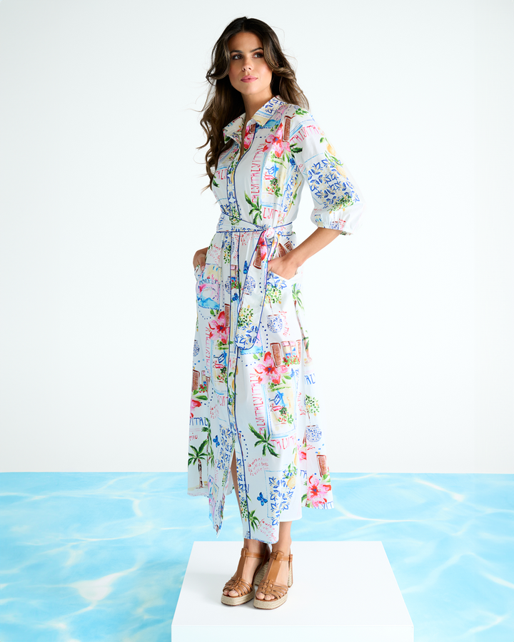 You're my lobster - Maxi jurk met print en stoffen riem (C359L)