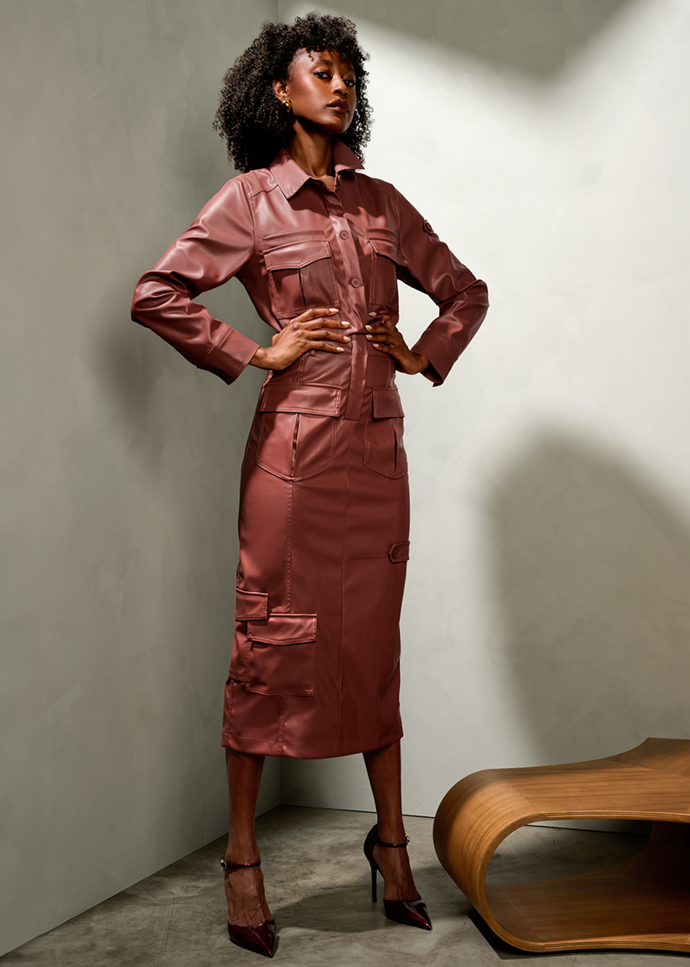 K-design - Vegan lederen cargo maxi dress - What Els!