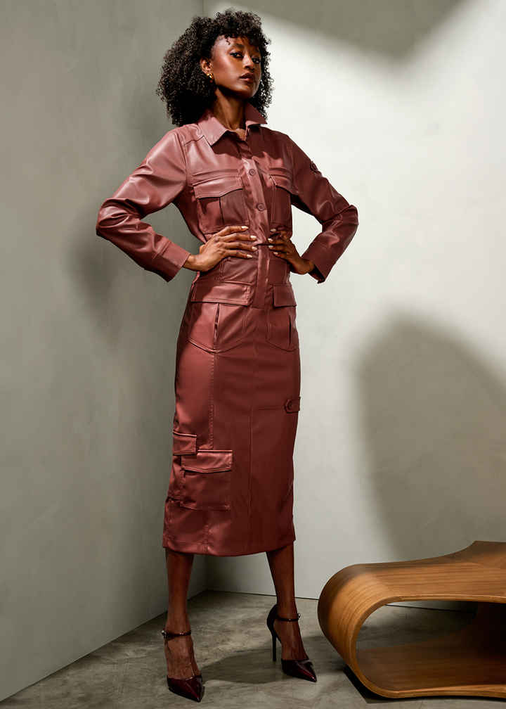 K-design - Vegan lederen cargo maxi dress - What Els!