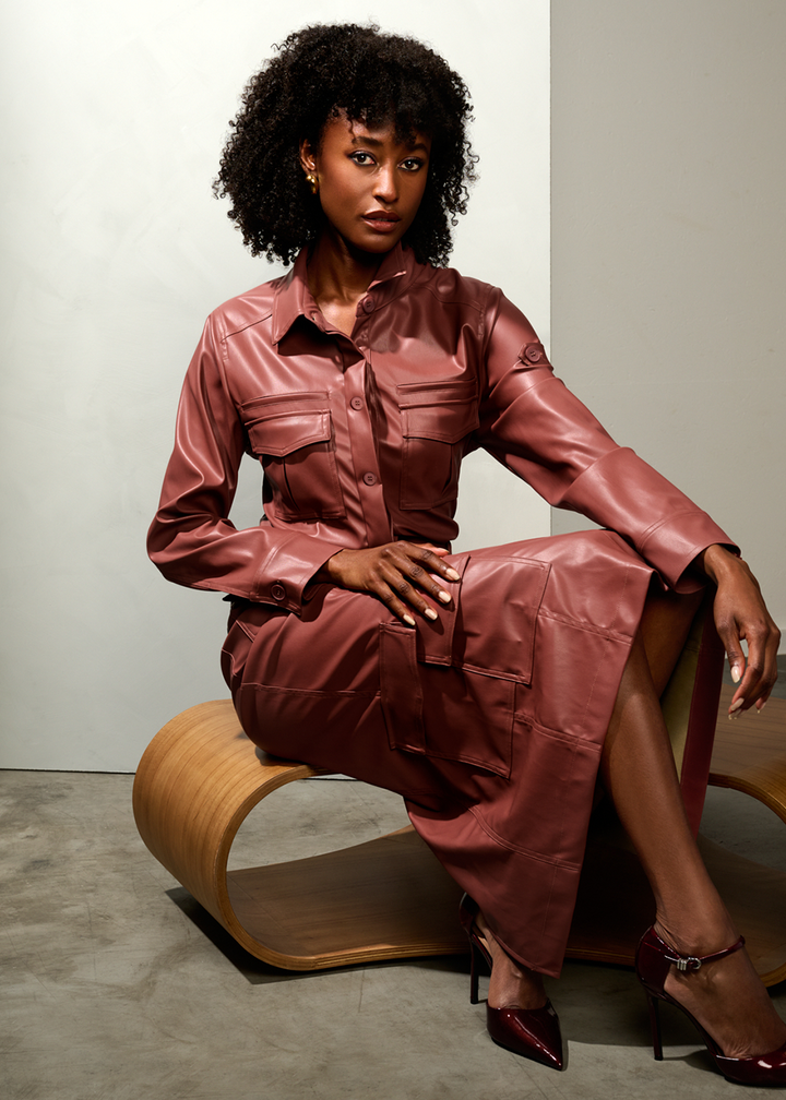 K-design - Vegan lederen cargo maxi dress - What Els!