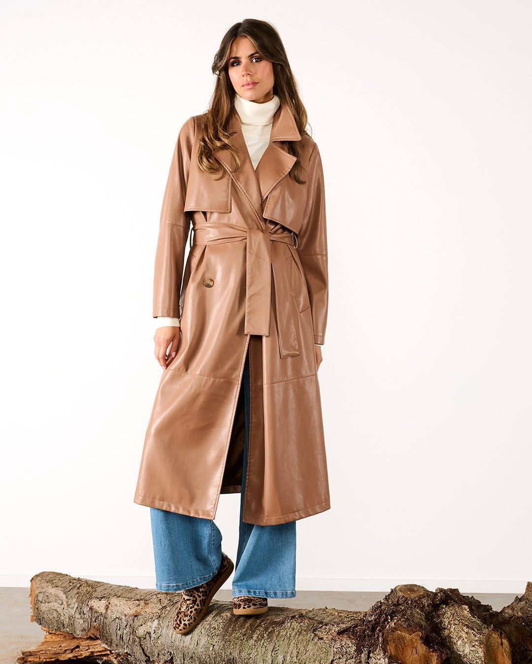 K-Design - Vegan lederen mantel met riem (B755)