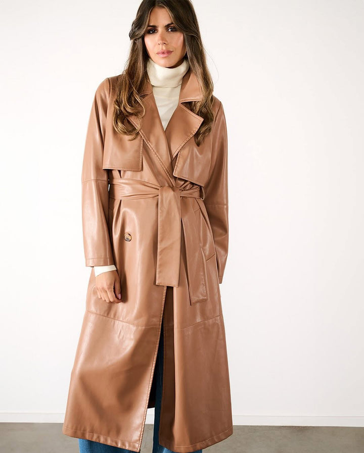 K-Design - Vegan lederen mantel met riem (B755)