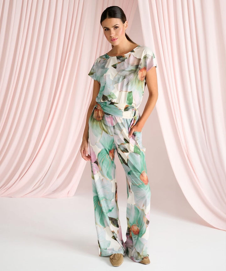 K-design - Jumpsuit met bloemenprint en stoffen riem (C112)