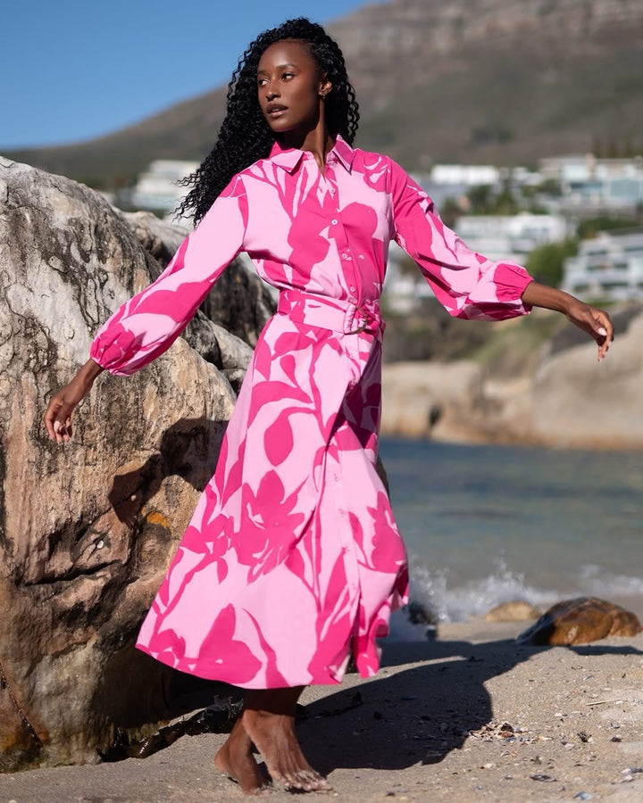 You're my lobster - Maxi jurk met design en stoffen riem (C705L)