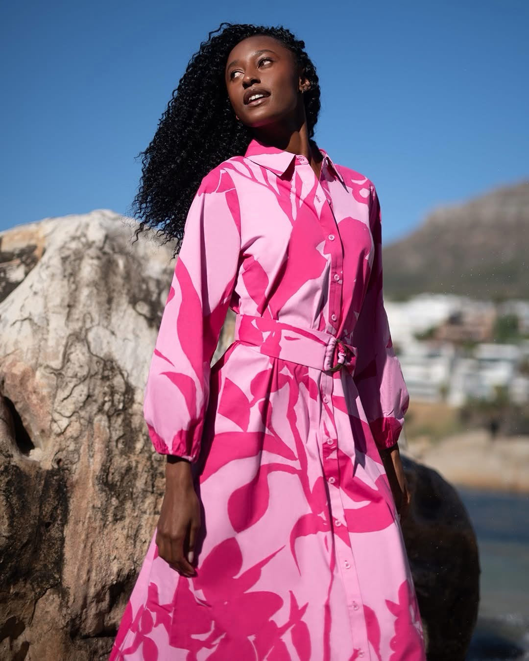 You're my lobster - Maxi jurk met design en stoffen riem (C705L)