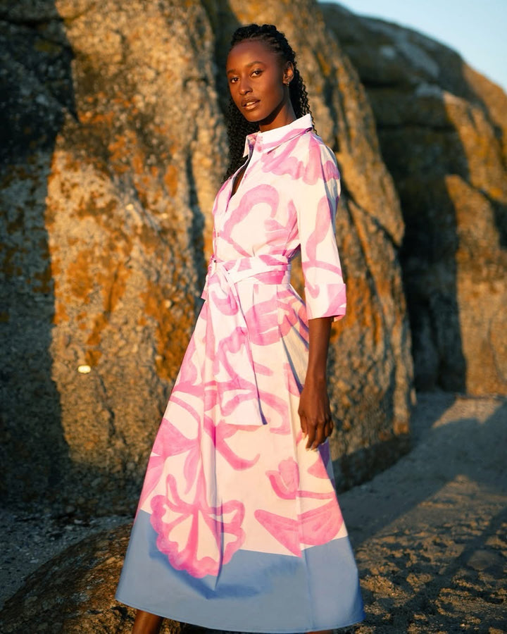 You're my lobster - Maxi dress met print en stoffen riem (C355L)