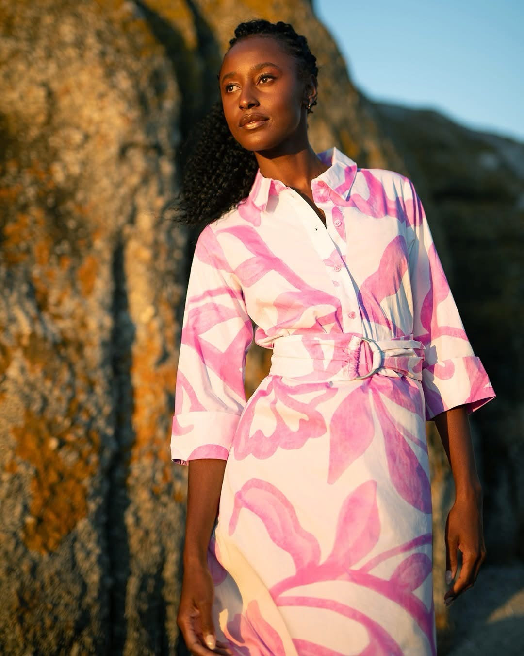 You're my lobster - Maxi dress met print en stoffen riem (C355L)