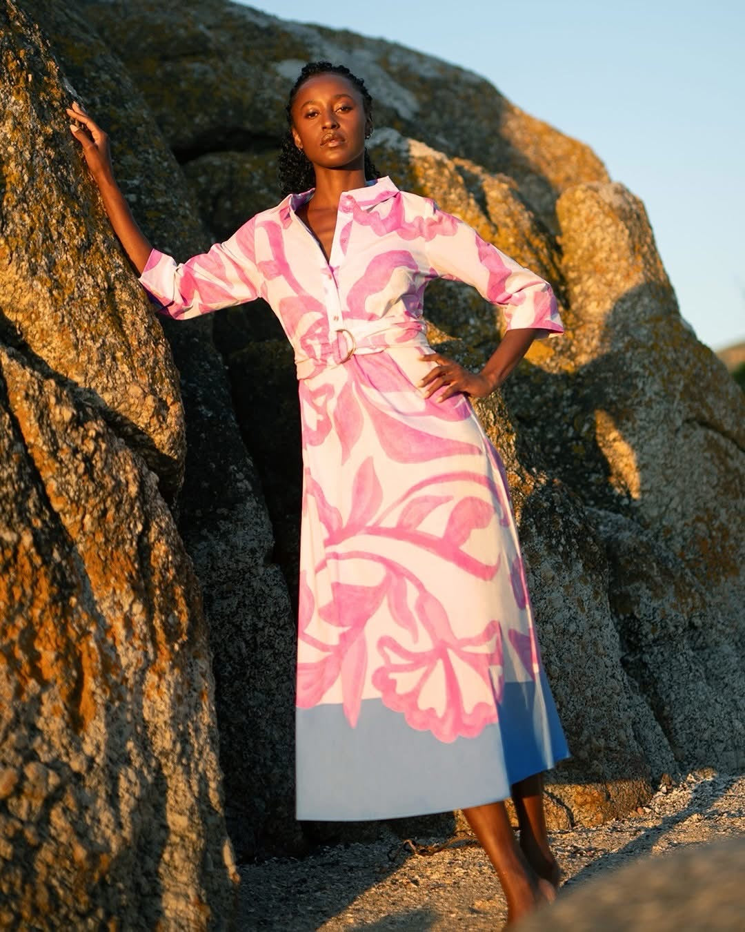 You're my lobster - Maxi dress met print en stoffen riem (C355L)