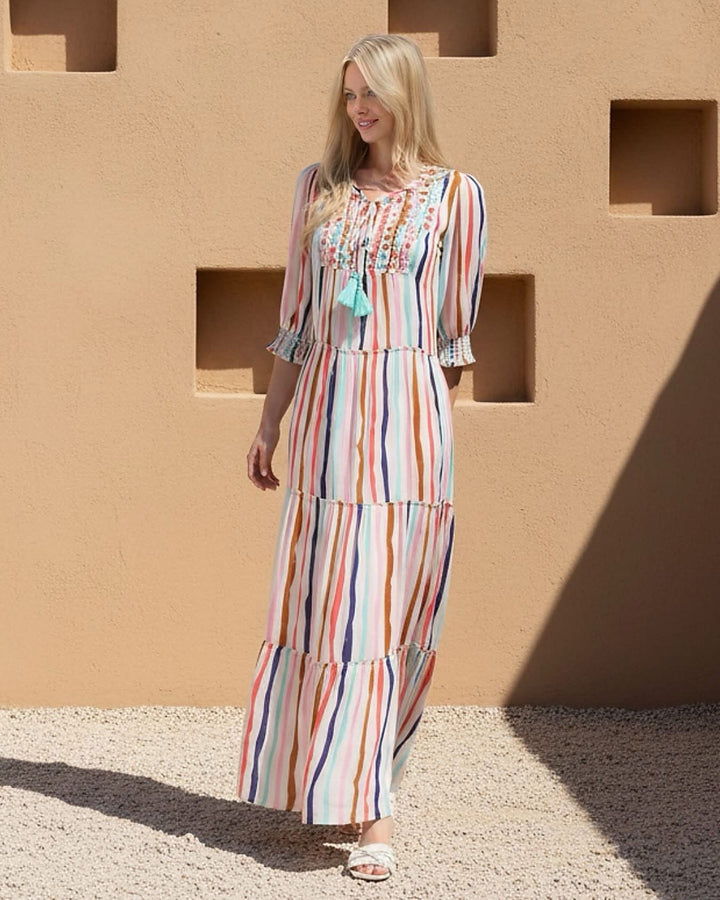 K-design - Maxi jurk met print en volants (C152)