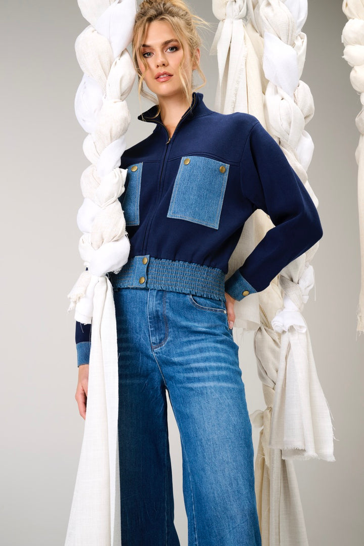 K-Design - Gebreide jas met jeansdetails (B822)