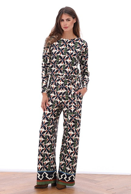 K-Design - Jumpsuit met design en stoffen riem (B109)