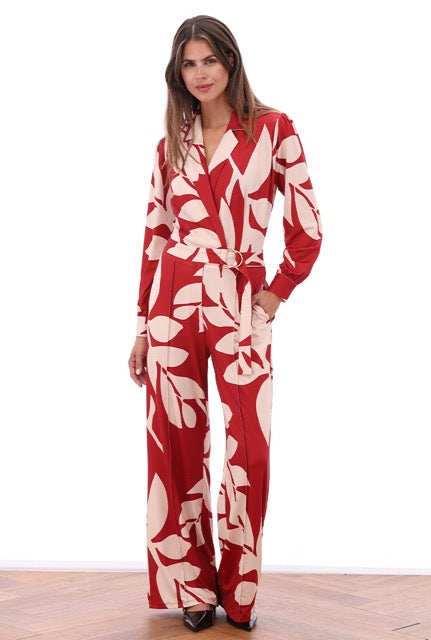 K-Design - Crossover jumpsuit met design en stoffen riem (B117)