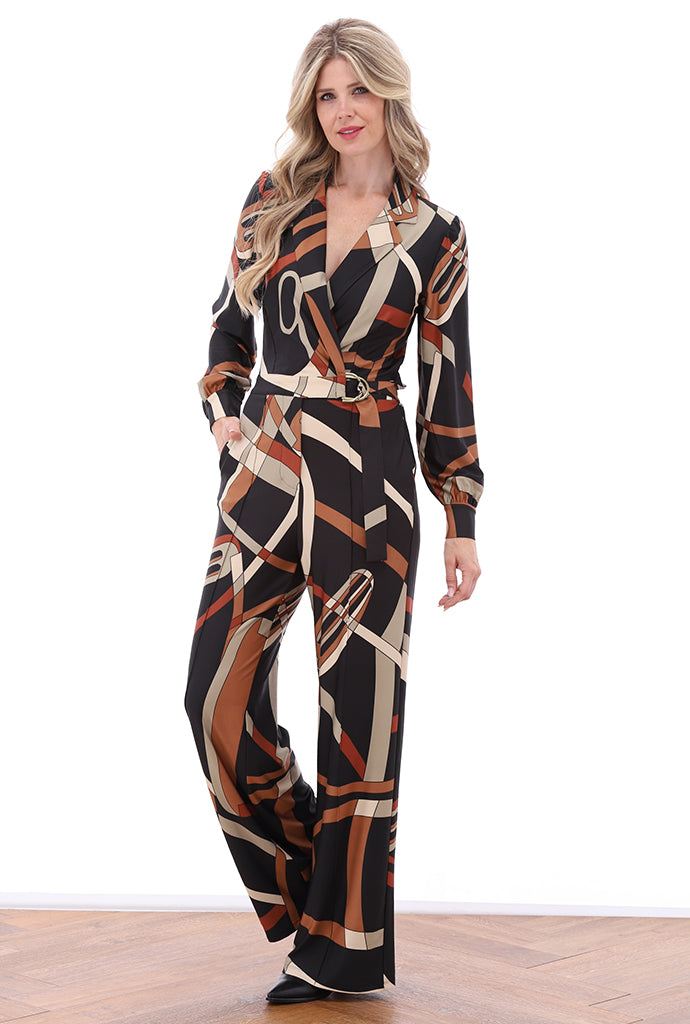 K-Design - Crossover jumpsuit met design en stoffen riem (B336)