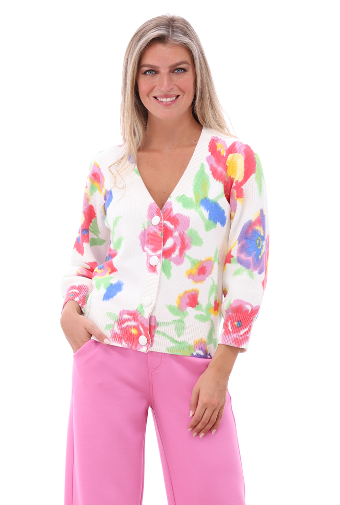 K-design - Cardigan met bloemenprint en V-hals (A813Floral design)