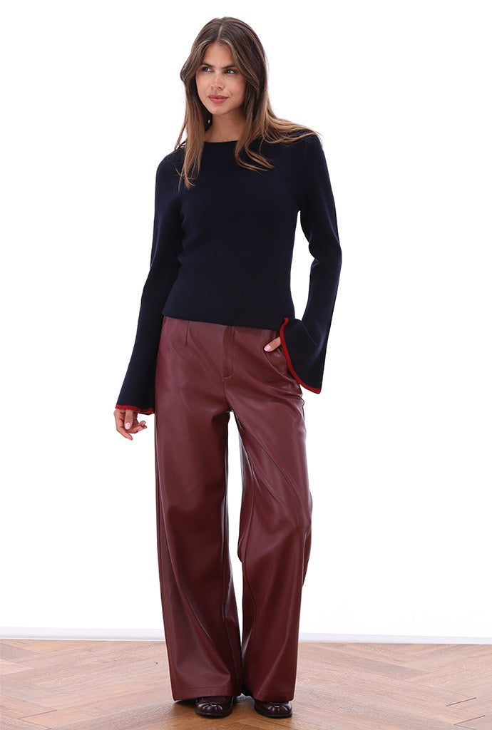 K-Design - Vegan lederen broek met plooien (B750)