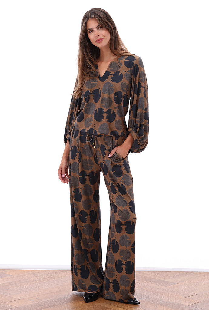 K-Design - Wijde broek met design en trekkoord (B317)