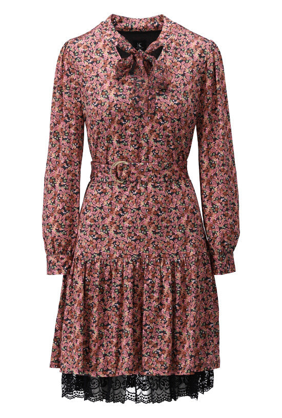 K-design - Mini dress met bloemenprint en stoffen riem (X110) - What Els!
