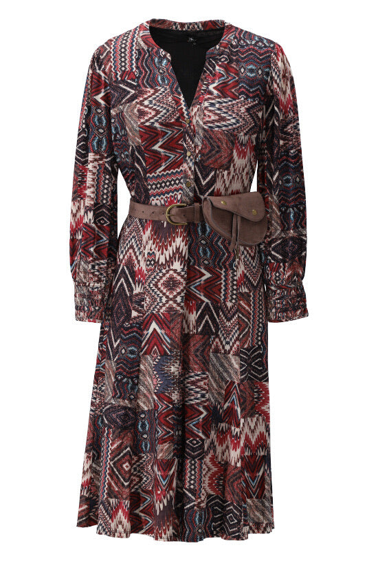 K-design - Midi dress met boho print en bijpassende riem met heuptasje (X113) - What Els!