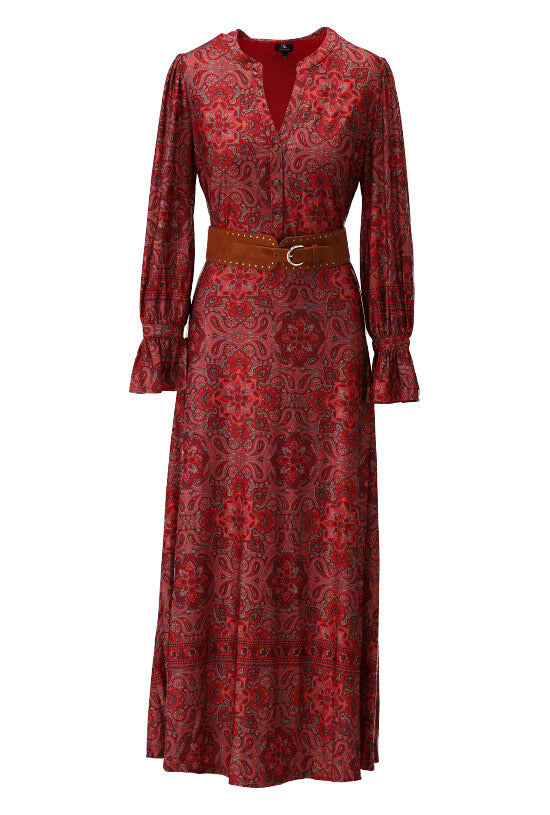 K-design - Maxi dress met paisley print en bijpassende riem (X138) - What Els!