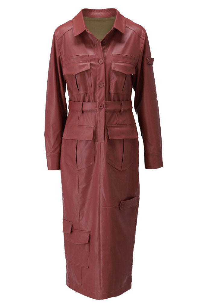 K-design - Vegan lederen cargo maxi dress - What Els!